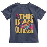 This Is An Outrage Sassy Cat Riding Raptor Dinosaur Toddler T Shirt Retro Pop Art Graphic