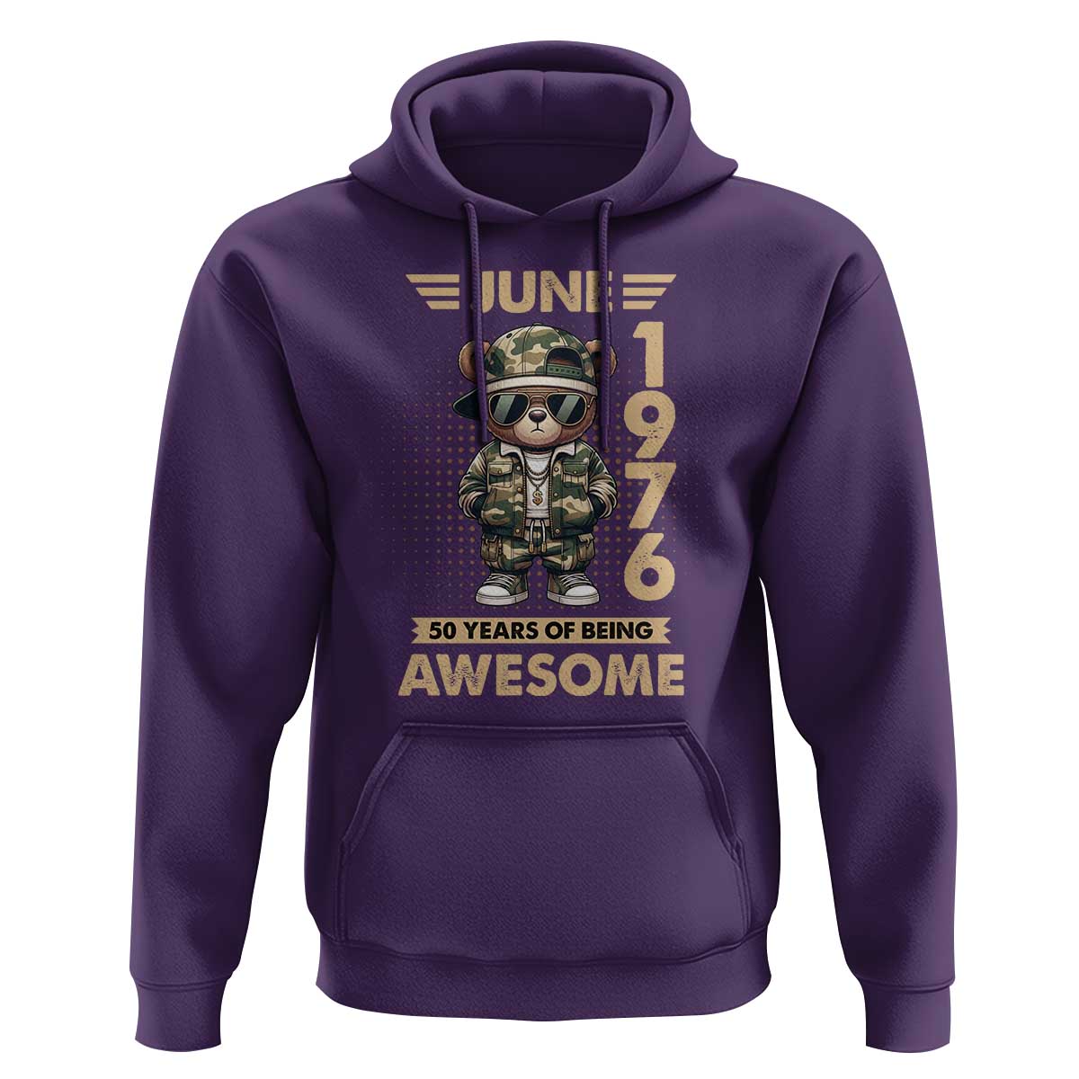 Cool Teddy Bear June 1976 50th Birthday Hoodie 50 Years Of Being Awesome Retro Streetwear Gift