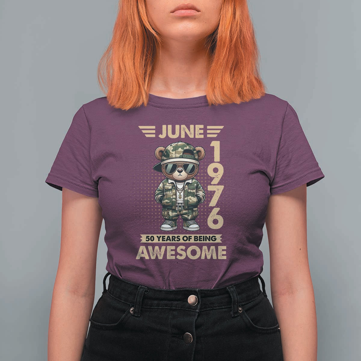 Cool Teddy Bear June 1976 50th Birthday T Shirt For Women 50 Years Of Being Awesome Retro Streetwear Gift