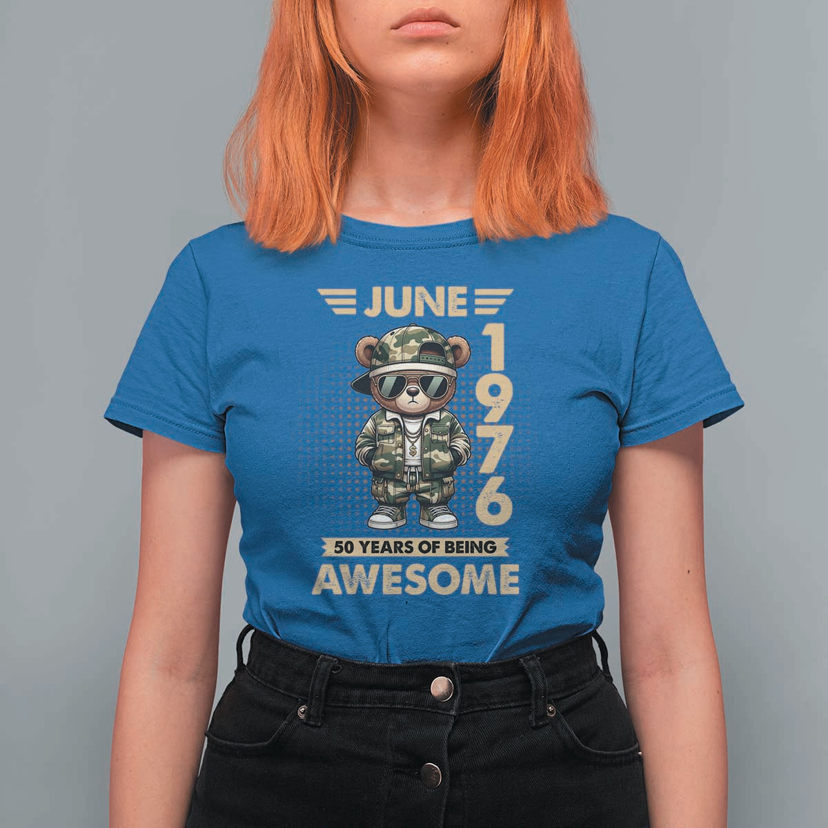 Cool Teddy Bear June 1976 50th Birthday T Shirt For Women 50 Years Of Being Awesome Retro Streetwear Gift