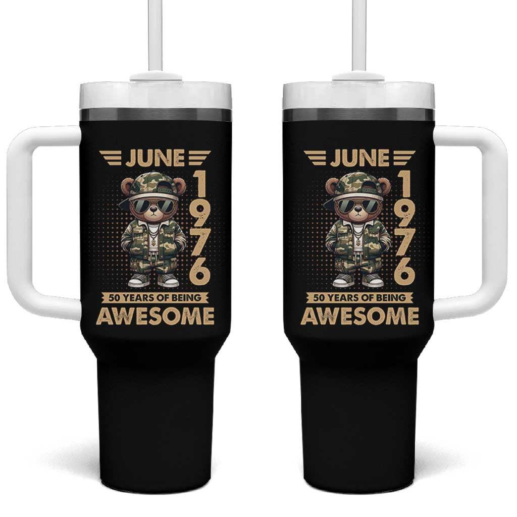 Cool Teddy Bear June 1976 50th Birthday Tumbler With Handle 50 Years Of Being Awesome Retro Streetwear Gift