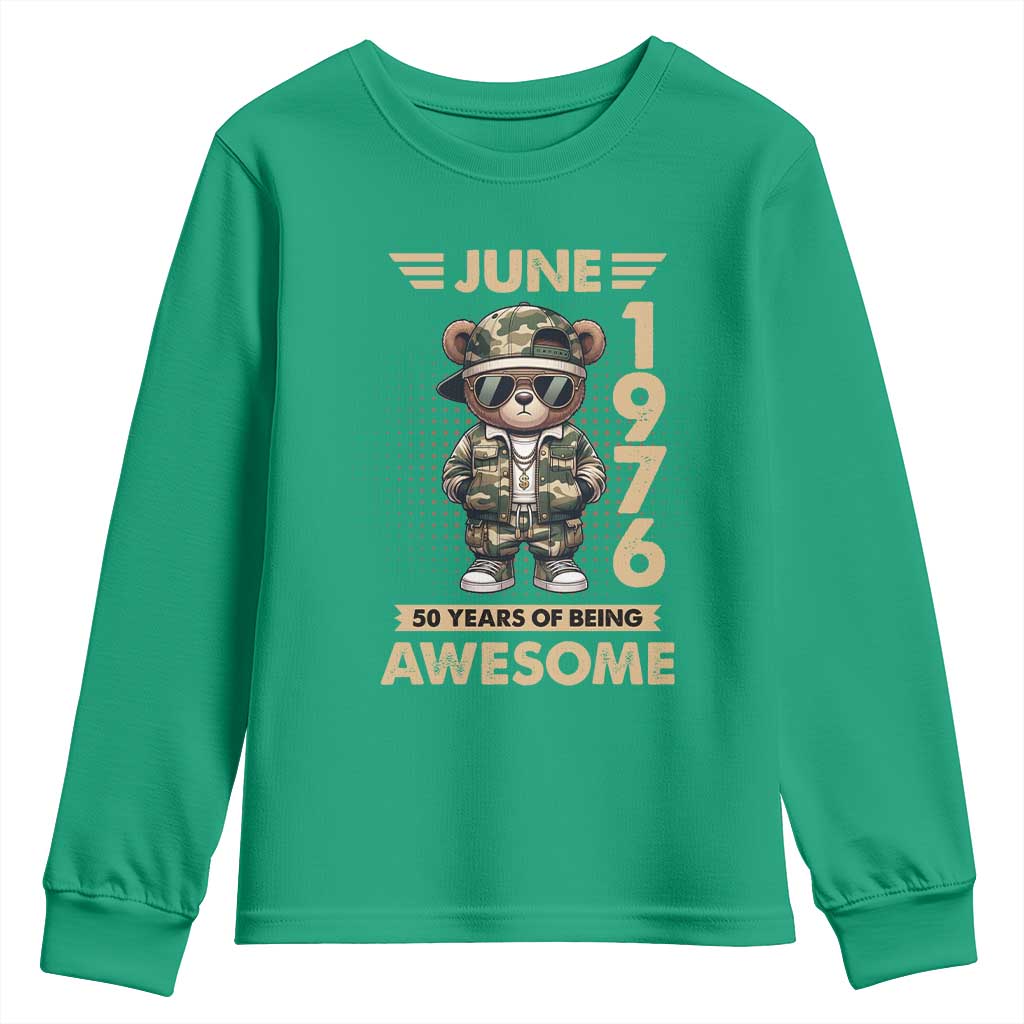 Cool Teddy Bear June 1976 50th Birthday Youth Sweatshirt 50 Years Of Being Awesome Retro Streetwear Gift
