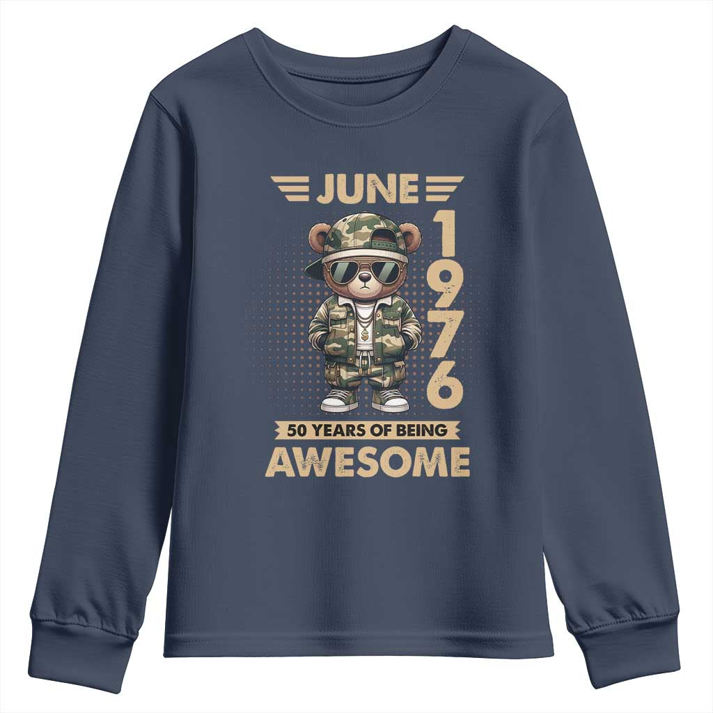 Cool Teddy Bear June 1976 50th Birthday Youth Sweatshirt 50 Years Of Being Awesome Retro Streetwear Gift