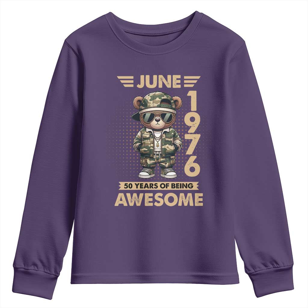 Cool Teddy Bear June 1976 50th Birthday Youth Sweatshirt 50 Years Of Being Awesome Retro Streetwear Gift