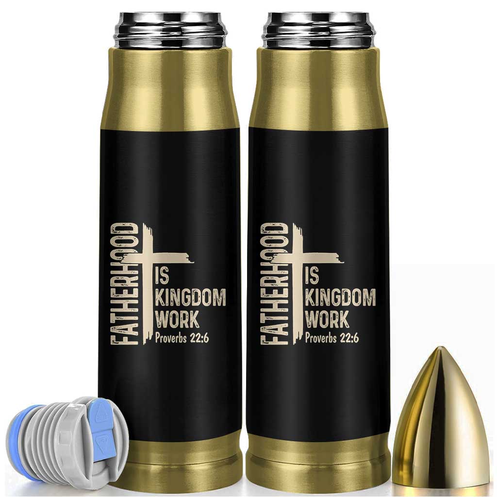 Fatherhood Is Kingdom Work Christian Dad Distressed Cross Bullet Tumbler Bible Verse Proverbs 22:6 Gift for Faith-Based Fathers
