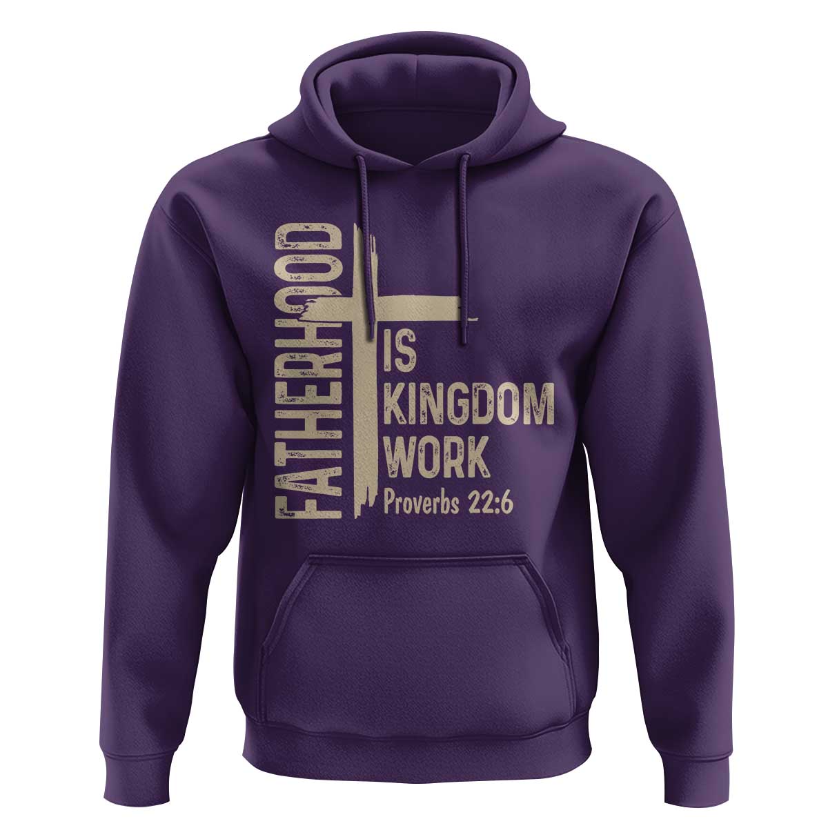 Fatherhood Is Kingdom Work Christian Dad Distressed Cross Hoodie Bible Verse Proverbs 22:6 Gift for Faith-Based Fathers