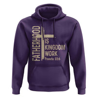 Fatherhood Is Kingdom Work Christian Dad Distressed Cross Hoodie Bible Verse Proverbs 22:6 Gift for Faith-Based Fathers
