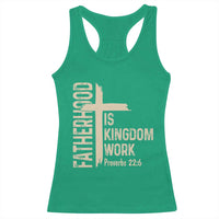 Fatherhood Is Kingdom Work Christian Dad Distressed Cross Racerback Tank Top Bible Verse Proverbs 22:6 Gift for Faith-Based Fathers
