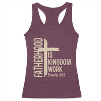 Fatherhood Is Kingdom Work Christian Dad Distressed Cross Racerback Tank Top Bible Verse Proverbs 22:6 Gift for Faith-Based Fathers