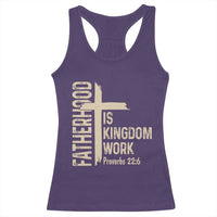 Fatherhood Is Kingdom Work Christian Dad Distressed Cross Racerback Tank Top Bible Verse Proverbs 22:6 Gift for Faith-Based Fathers