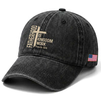 Fatherhood Is Kingdom Work Christian Dad Distressed Cross Washed Cotton Baseball Cap Bible Verse Proverbs 22:6 Gift for Faith-Based Fathers