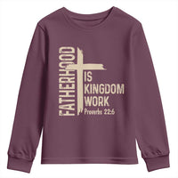 Fatherhood Is Kingdom Work Christian Dad Distressed Cross Youth Sweatshirt Bible Verse Proverbs 22:6 Gift for Faith-Based Fathers