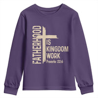 Fatherhood Is Kingdom Work Christian Dad Distressed Cross Youth Sweatshirt Bible Verse Proverbs 22:6 Gift for Faith-Based Fathers