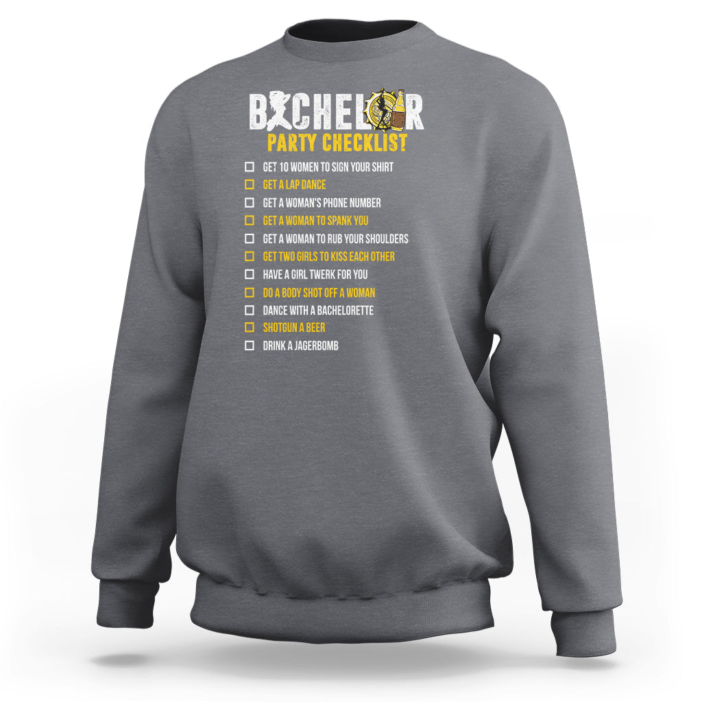 Bachelor Party Sweatshirt Bachelor Party Checklist Funny - Wonder Print Shop