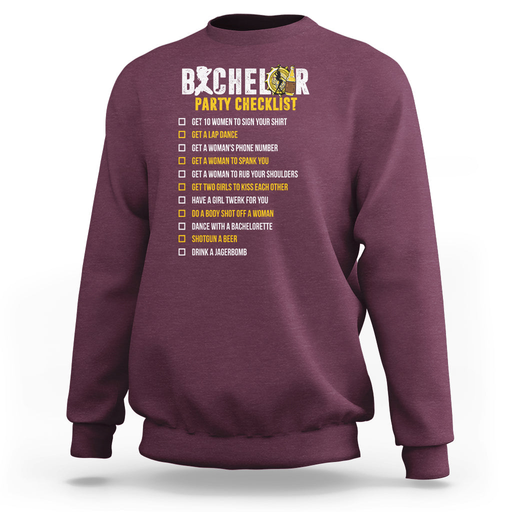 Bachelor Party Sweatshirt Bachelor Party Checklist Funny - Wonder Print Shop
