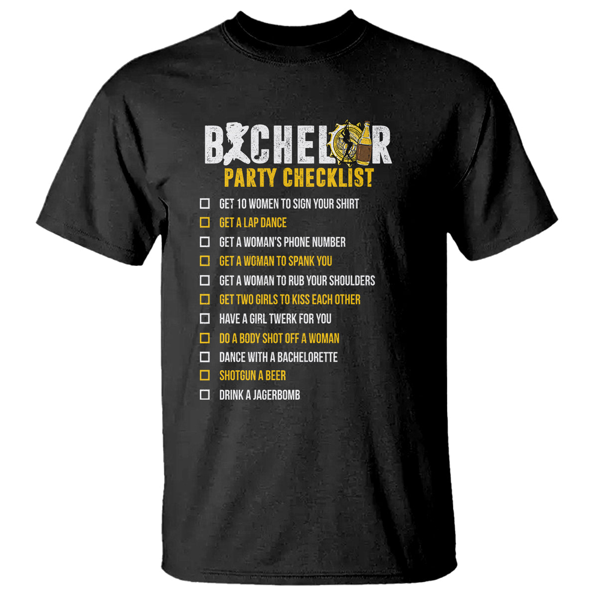 Bachelor Party T Shirt Bachelor Party Checklist Funny - Wonder Print Shop