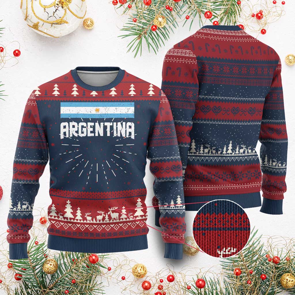 Argentina Ugly Christmas Sweater ARG Throwback Retro Vintage Argentine Flag - Wonder Print Shop
