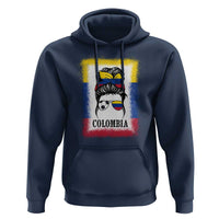 Colombia Football Hoodie Colombian Messy Bun Futbol Lover Bleached - Wonder Print Shop
