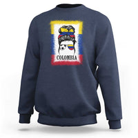 Colombia Football Sweatshirt Colombian Messy Bun Futbol Lover Bleached - Wonder Print Shop