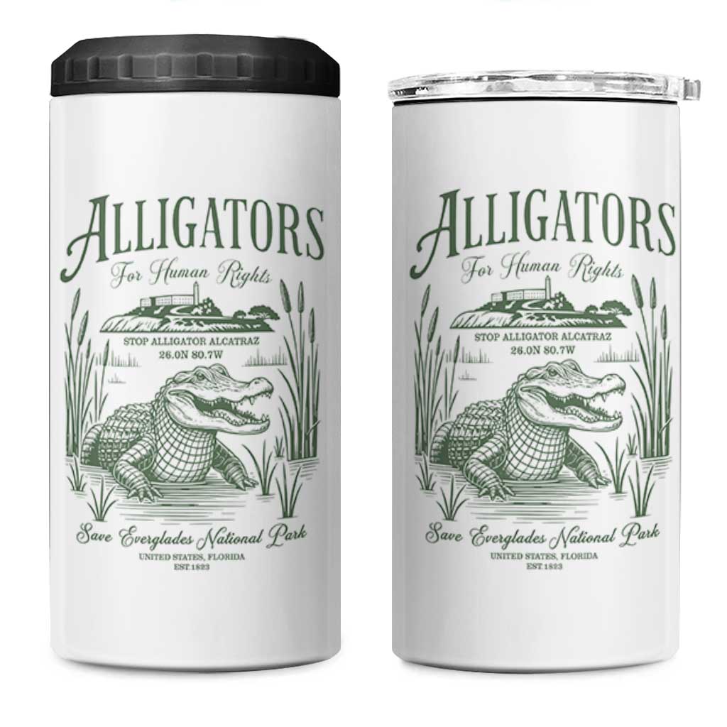Alligators for Human Rights 4 in 1 Can Cooler Tumbler Save Everglades Alcatraz - Wonder Print Shop