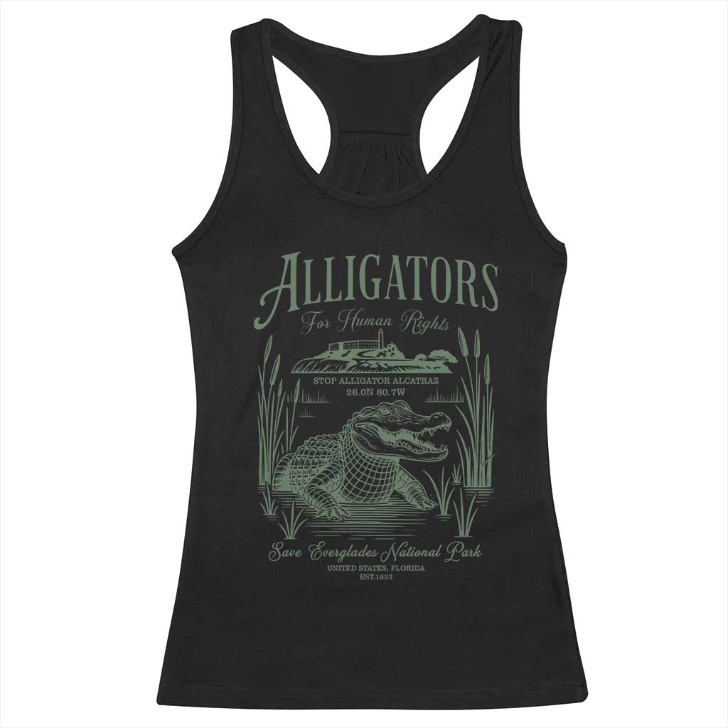 Alligators for Human Rights Racerback Tank Top Save Everglades Alcatraz - Wonder Print Shop