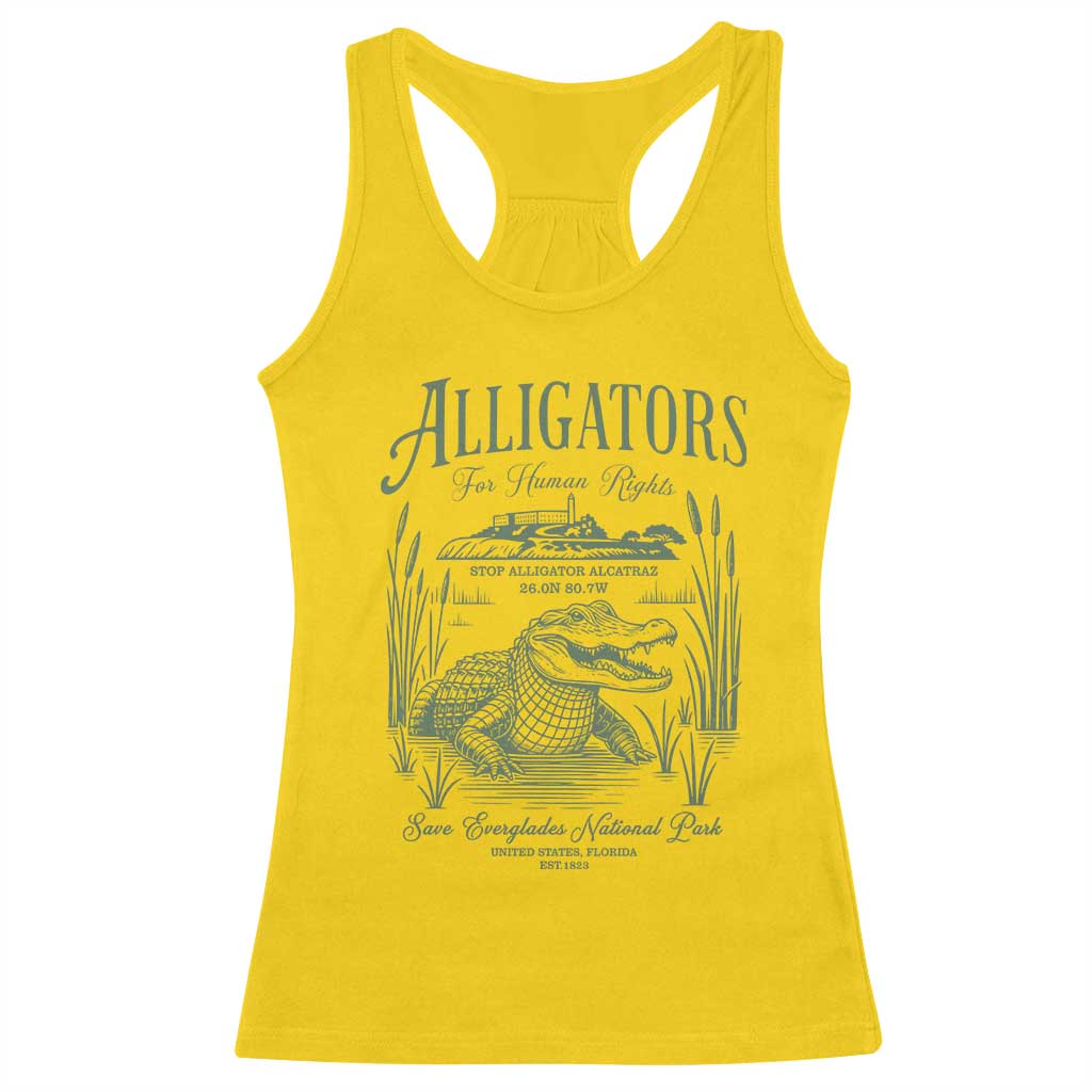 Alligators for Human Rights Racerback Tank Top Save Everglades Alcatraz - Wonder Print Shop