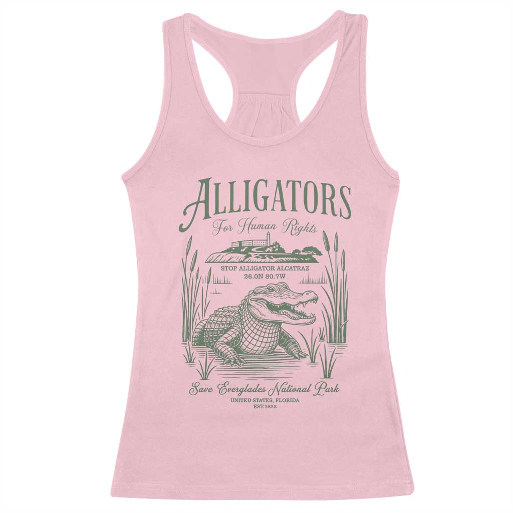 Alligators for Human Rights Racerback Tank Top Save Everglades Alcatraz - Wonder Print Shop