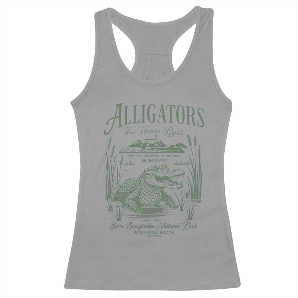 Alligators for Human Rights Racerback Tank Top Save Everglades Alcatraz - Wonder Print Shop