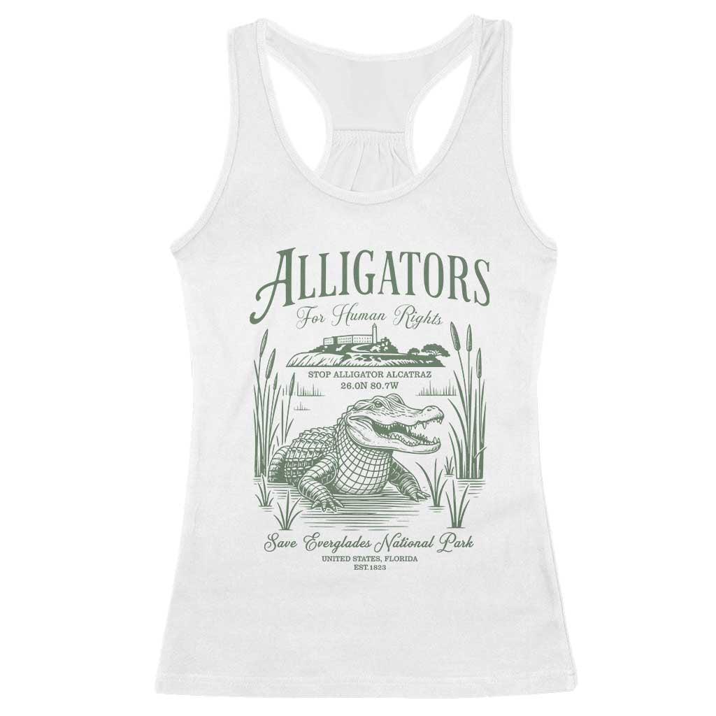 Alligators for Human Rights Racerback Tank Top Save Everglades Alcatraz - Wonder Print Shop
