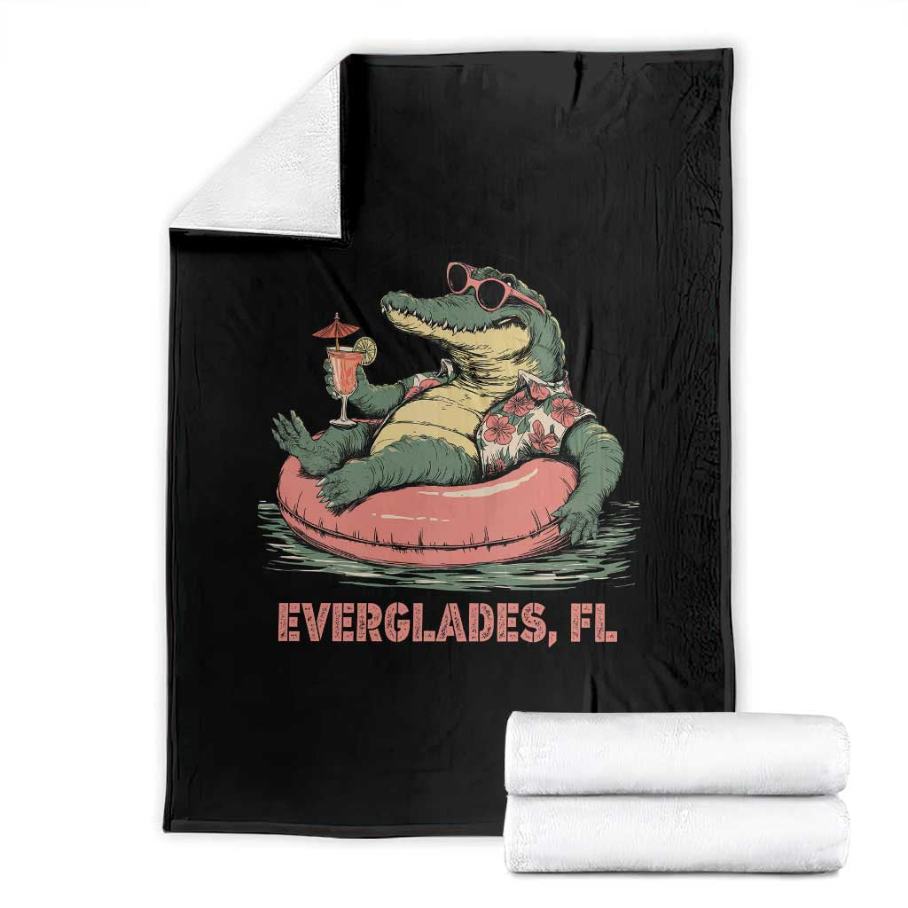Funny Tropical Alligator Throw Blanket Everglades Florida FL Summer Vibe - Wonder Print Shop