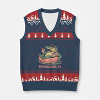 Funny Tropical Alligator V-Neck Knit Sweater Vest Everglades Florida FL Summer Vibe - Wonder Print Shop