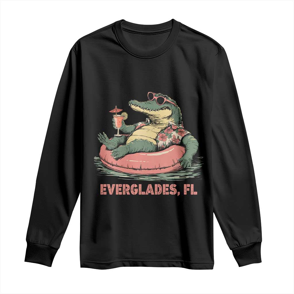Funny Tropical Alligator Long Sleeve Shirt Everglades Florida FL Summer Vibe - Wonder Print Shop
