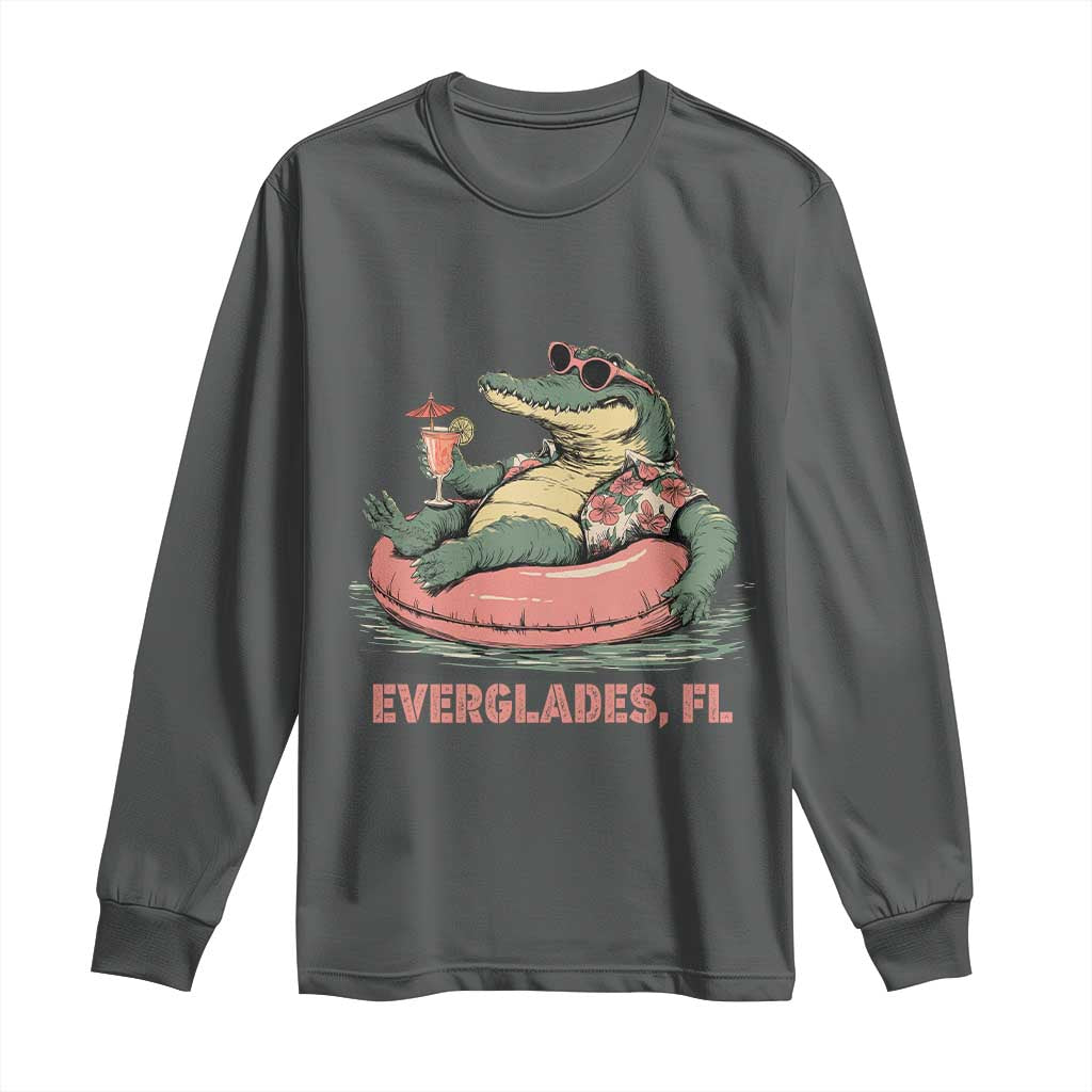 Funny Tropical Alligator Long Sleeve Shirt Everglades Florida FL Summer Vibe - Wonder Print Shop