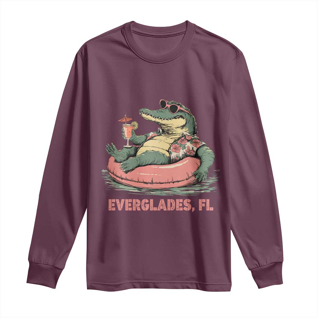 Funny Tropical Alligator Long Sleeve Shirt Everglades Florida FL Summer Vibe - Wonder Print Shop