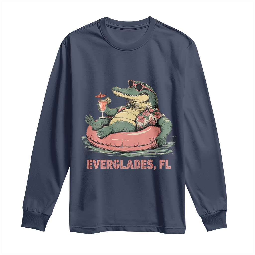 Funny Tropical Alligator Long Sleeve Shirt Everglades Florida FL Summer Vibe - Wonder Print Shop