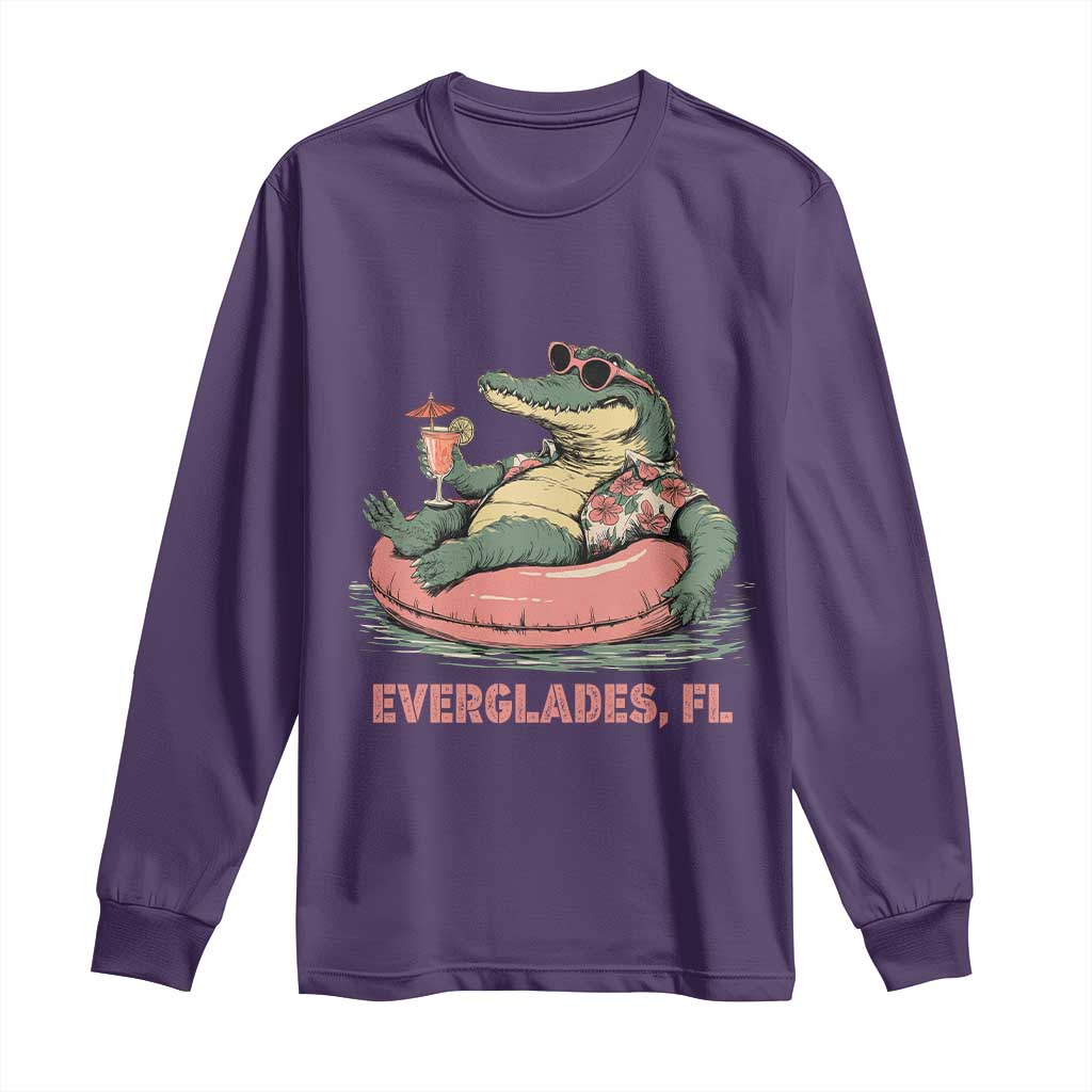 Funny Tropical Alligator Long Sleeve Shirt Everglades Florida FL Summer Vibe - Wonder Print Shop