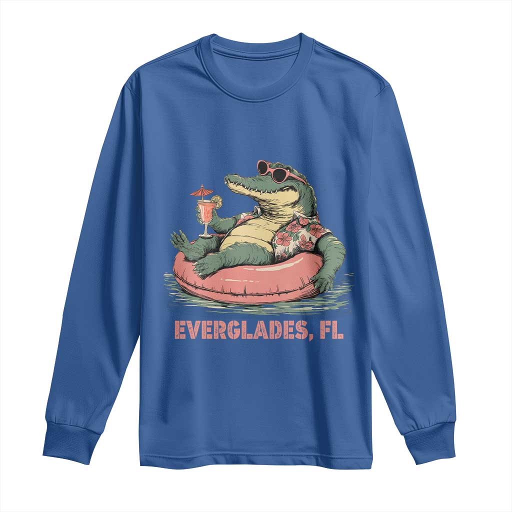 Funny Tropical Alligator Long Sleeve Shirt Everglades Florida FL Summer Vibe - Wonder Print Shop