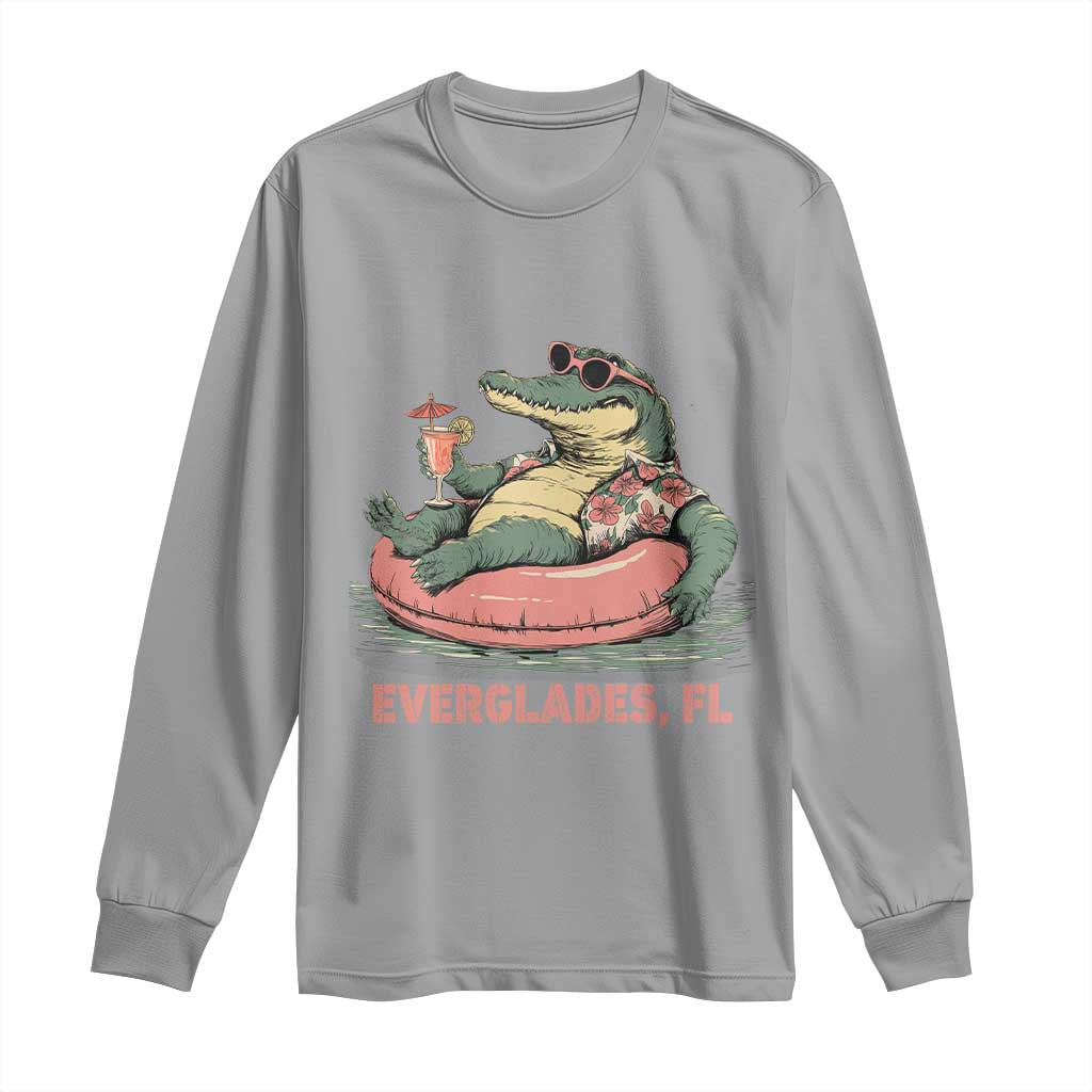 Funny Tropical Alligator Long Sleeve Shirt Everglades Florida FL Summer Vibe - Wonder Print Shop
