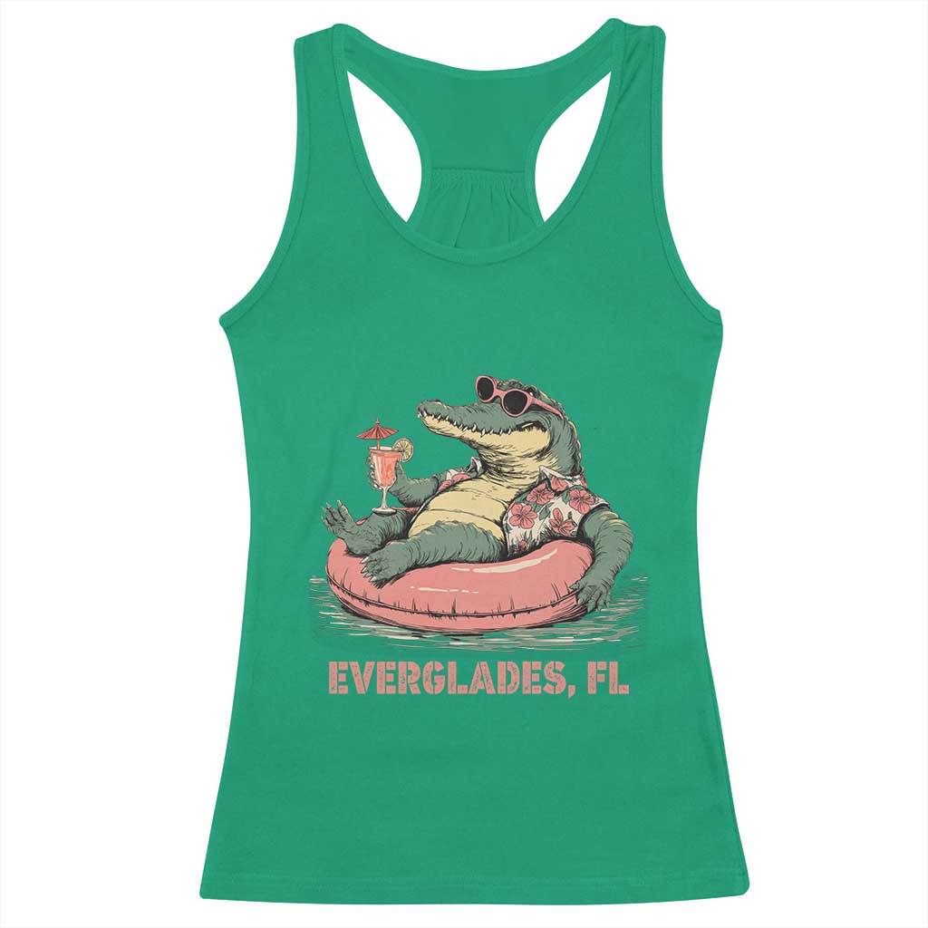 Funny Tropical Alligator Racerback Tank Top Everglades Florida FL Summer Vibe - Wonder Print Shop
