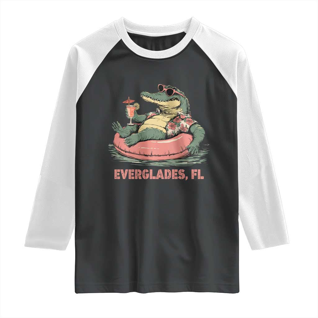 Funny Tropical Alligator Raglan Shirt Everglades Florida FL Summer Vibe - Wonder Print Shop