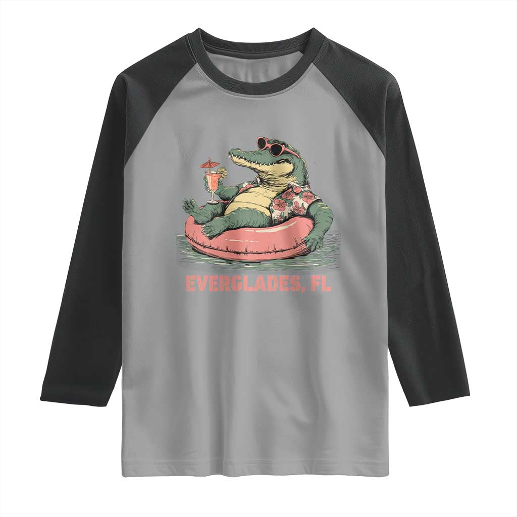 Funny Tropical Alligator Raglan Shirt Everglades Florida FL Summer Vibe - Wonder Print Shop