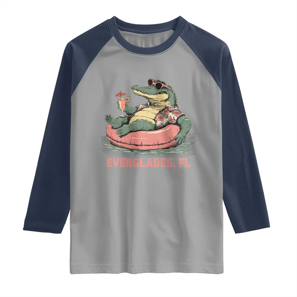 Funny Tropical Alligator Raglan Shirt Everglades Florida FL Summer Vibe - Wonder Print Shop