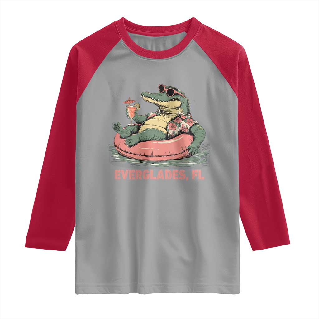 Funny Tropical Alligator Raglan Shirt Everglades Florida FL Summer Vibe - Wonder Print Shop
