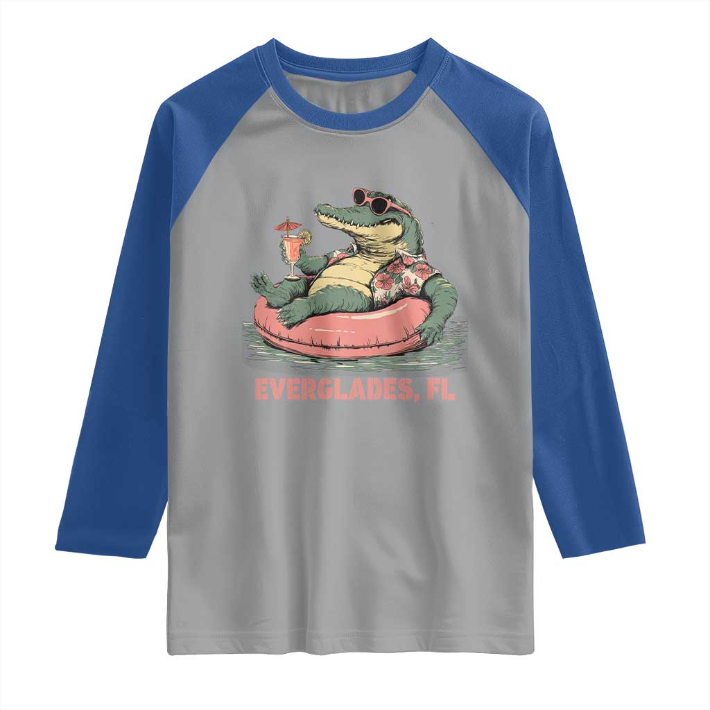 Funny Tropical Alligator Raglan Shirt Everglades Florida FL Summer Vibe - Wonder Print Shop
