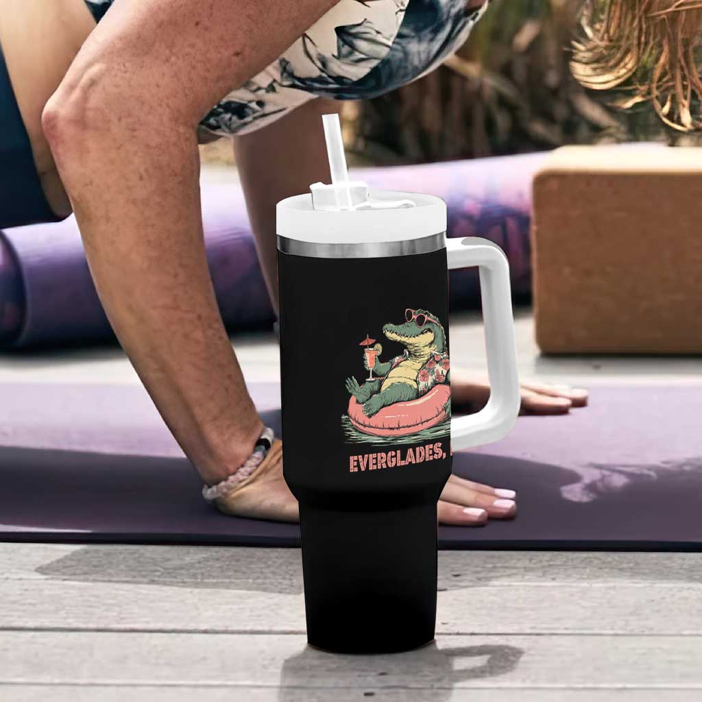 Funny Tropical Alligator Tumbler With Handle Everglades Florida FL Summer Vibe - Wonder Print Shop