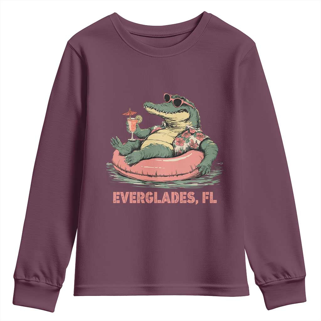 Funny Tropical Alligator Youth Sweatshirt Everglades Florida FL Summer Vibe - Wonder Print Shop