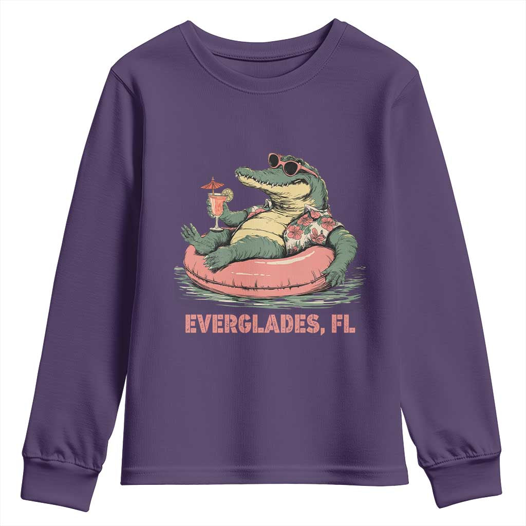 Funny Tropical Alligator Youth Sweatshirt Everglades Florida FL Summer Vibe - Wonder Print Shop
