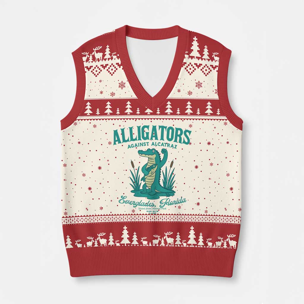 Alligators Against Alcatraz V-Neck Knit Sweater Vest Everglades Florida for Human Rights - Wonder Print Shop