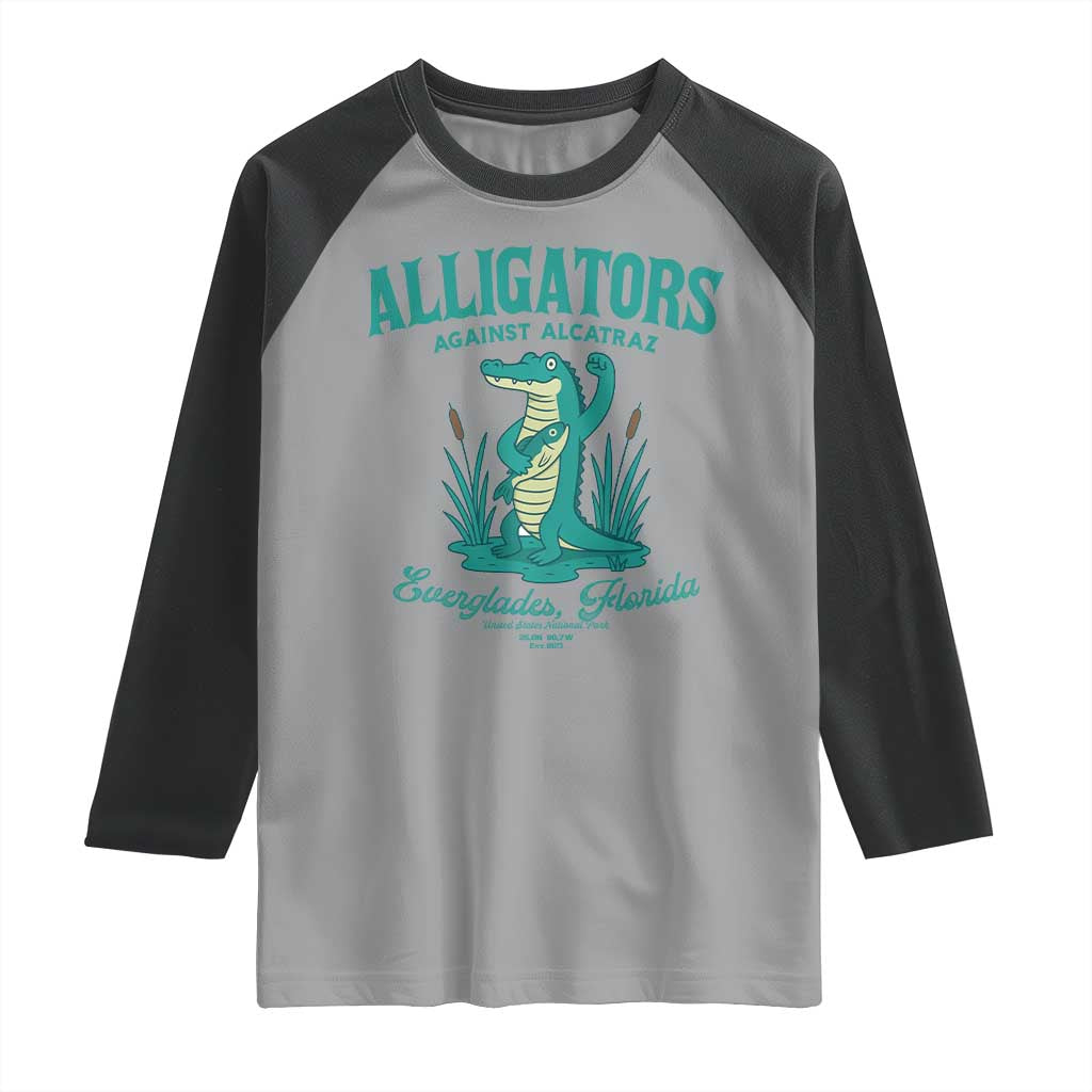 Alligators Against Alcatraz Raglan Shirt Everglades Florida for Human Rights - Wonder Print Shop