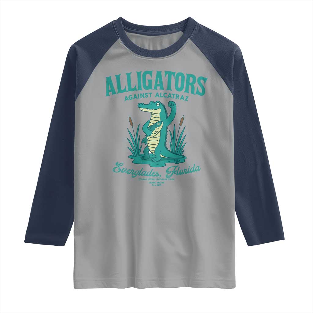 Alligators Against Alcatraz Raglan Shirt Everglades Florida for Human Rights - Wonder Print Shop